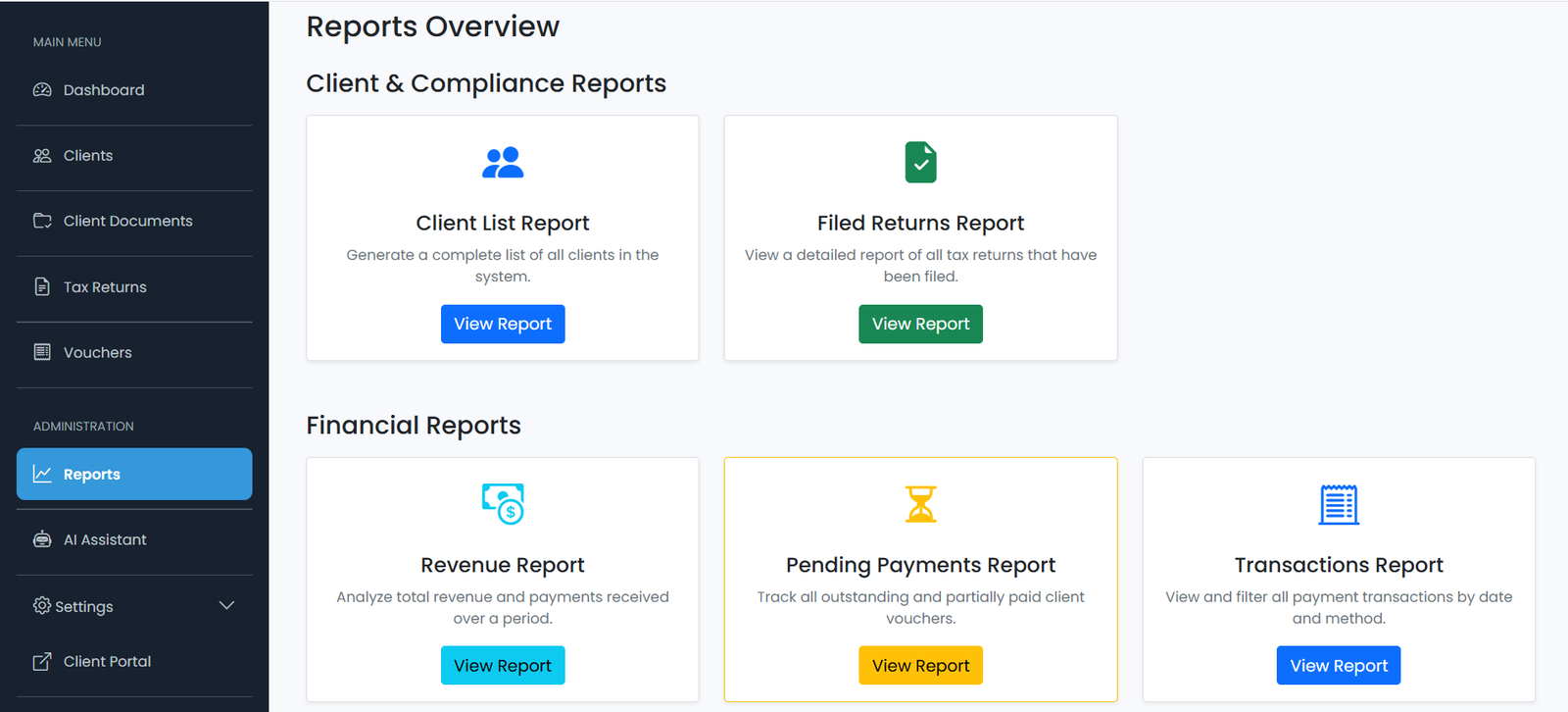 Revenue and Financial Reports in Tax Management System